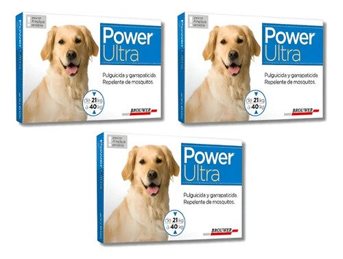 Pipeta Para Perros Grandes Power Ultra 21 A 40 Kg Pack X3 Azul
