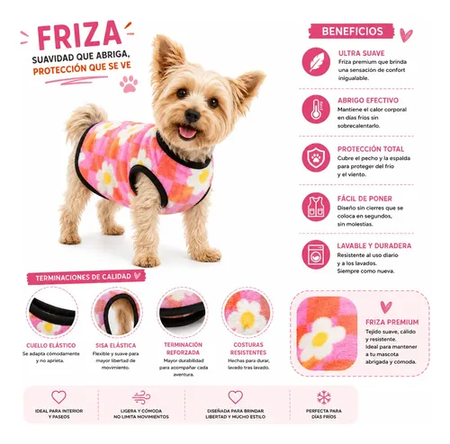 Ropa Friza Polar Reforzado Perros Gatos Talles 1 Al 12 Flores Talle 4 - Image 3
