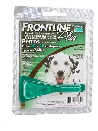 Pipeta Frontline Plus Perros 20 A 40 Kg Pulgas Garrapatas Verde