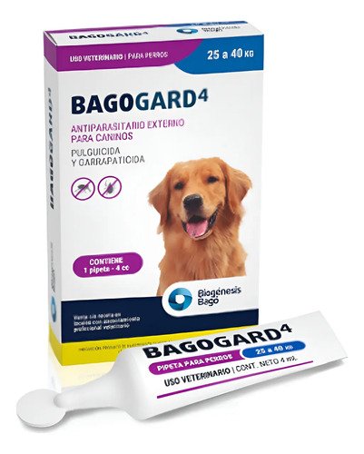 Pipeta Bagogard Perros 25 A 40 Kg Pulgas Garrapatas Bago Beige