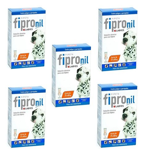 Pipeta Fipro Perros 20 A 40kg X5 Unidades Pulgas Garrapatas Blanco