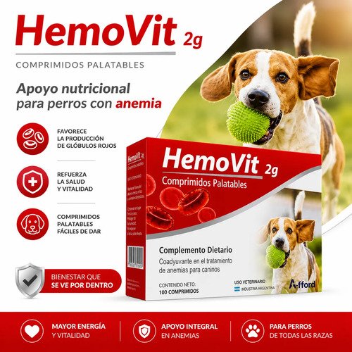 Hemovit Perro 2gr X30 Comprimidos Anemia Hierro Hematínico - Image 2