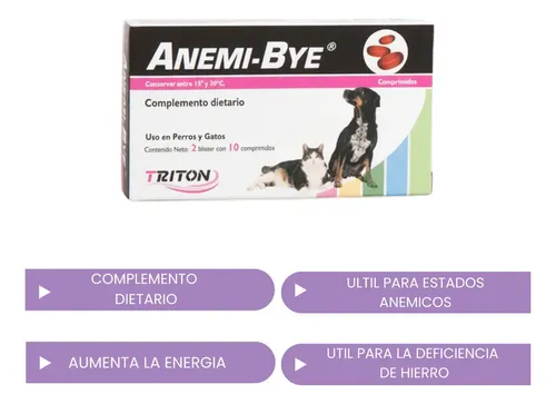 Triton Vet Anemi Bye Suplemento Antianémico Perro Gato 20 Comprimidos - Image 3