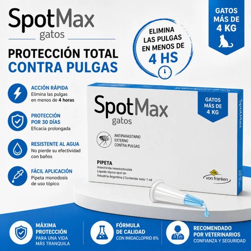 Pipeta Spotmax Gatos 4kg A 8kg Pulgas Garrapatas Mosquitos Azul - Image 2