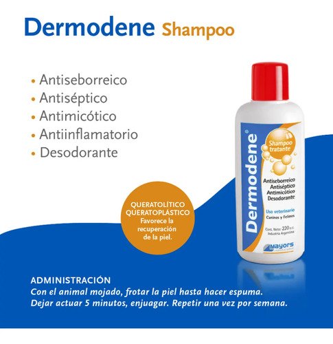 Shampoo Perros Gatos Dermodene Hipoalergenico Antiseborreico Coco - Image 2