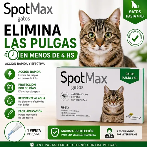 Pipeta Spotmax Gato Hasta 4kg Pulgas Garrapatas Mosquitos Verde - Image 2