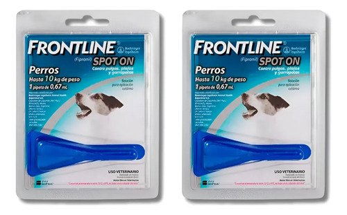 Pipeta Para Perros Frontline Spot On Hasta 10 Kg Pulgas X2 Azul