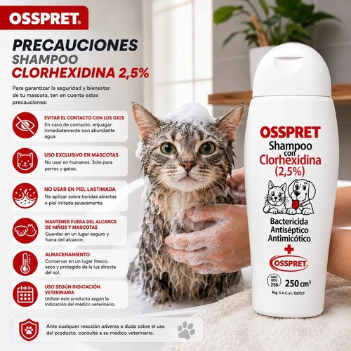 Shampoo Clorhexidina Perfumado Osspret Perros Gatos 250ml - Image 5