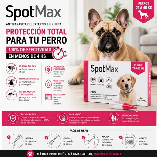 Pipeta Spotmax Perros 21 A 40kg Pulgas Garrapatas Mosquitos Blanco - Image 2
