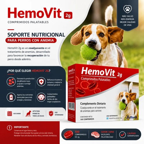 Hemovit Perro 2gr X30 Comprimidos Anemia Hierro Hematínico - Image 3