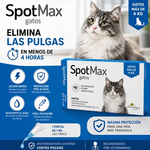 Pipeta Spotmax Gatos 4kg A 8kg Pulgas Garrapatas Mosquitos Azul - Image 3