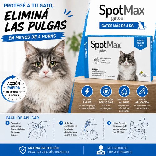 Pipeta Spotmax Gatos 4kg A 8kg Pulgas Garrapatas Mosquitos Azul - Image 4