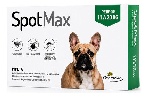 Pipeta Spotmax Perros 11 A 20kg Pulgas Garrapatas Mosquitos Verde