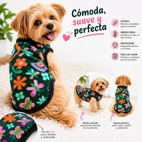 Ropa Friza Polar Reforzado Perros Gatos Talles 1 Al 12 Floreado Talle 5 - Image 3