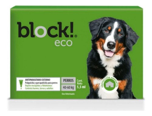 Pipeta Perros Block Eco 40 A 60kg Pulgas Garrapatas Ambiente Verde