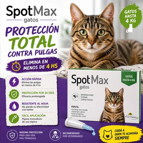 Pipeta Spotmax Gato Hasta 4kg Pulgas Garrapatas Mosquitos Verde - Image 3