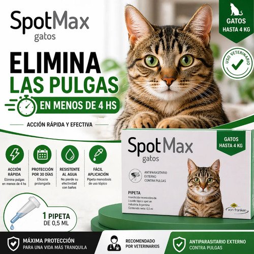 Pipeta Spotmax Gato Hasta 4kg Pulgas Garrapatas Mosquitos Verde - Image 4