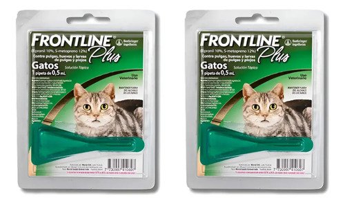 Pipeta Gatos Frontline Plus X2 Elimina Pulgas Y Garrapatas Azul