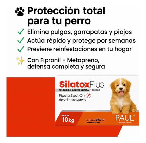 Pipeta Silatox Plus Perros 2 A 10kg Pulgas Garrapatas Moscas Naranja - Image 3