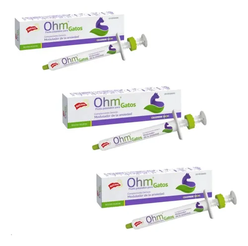 Ohm Pasta Palatable Jeringa 7gr Gatos Disminuye Ansiedad X 3