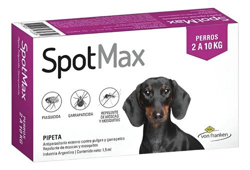 Pipeta Spotmax Perros 2 A 10kg Pulgas Garrapatas Mosquitos Rojo