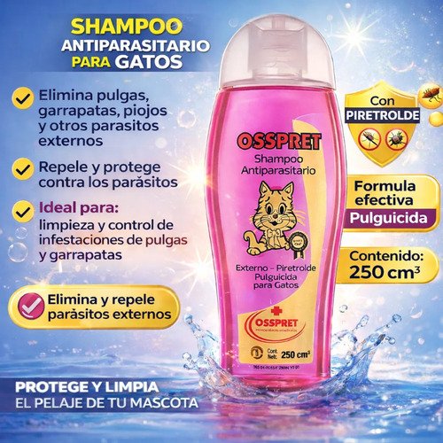 Shampoo Antiparasitario Gatos Osspret 250 Ml Pulgas Garrapat - Image 6