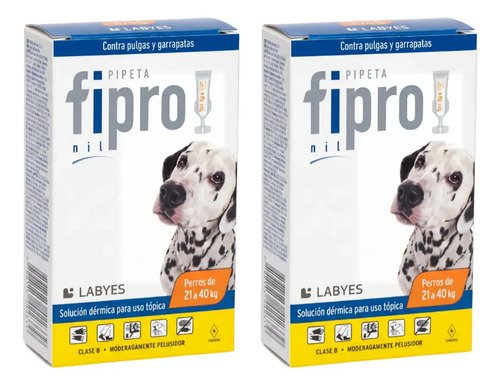 Pipeta Para Perros Fipro 21 A 40kg Garrapatas Combo X2uni Blanco