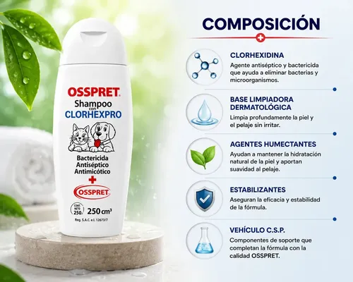 Shampoo Antiseptico Osspret Clorhexpro Para Mascotas Neutro - Image 5