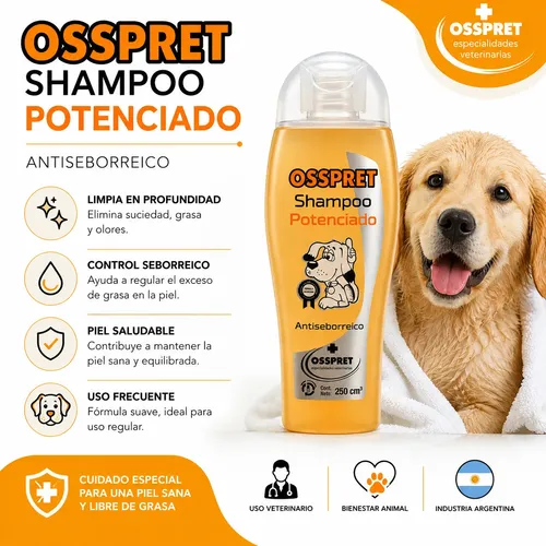 Shampoo Osspret Potenciado X250ml Perros Antiseborreico Coco - Image 3
