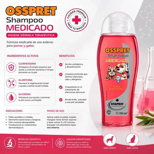 Shampoo Para Perros Y Gatos Osspret Medicado 250 Ml Coco - Image 4