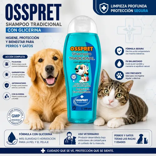 Shampoo Osspret Tradicional X250ml Perros Pulgas Garrapatas - Image 4