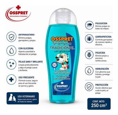 Shampoo Osspret Tradicional X250ml Perros Pulgas Garrapatas - Image 3
