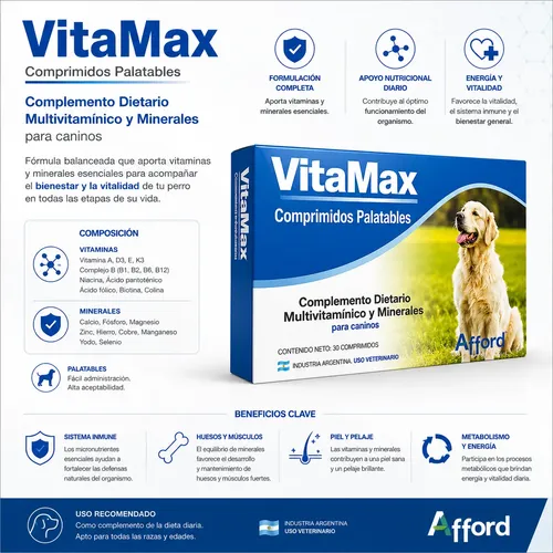 Suplemento Vita Max 2 Grs X30 Comprimidos Perros Vitaminas - Imagen 2