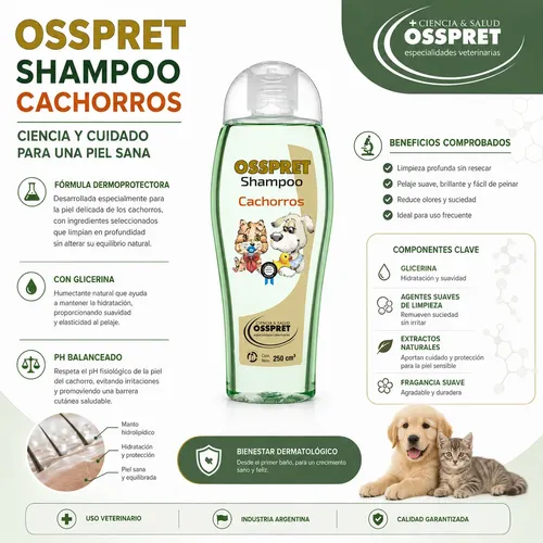 Osspret Shampoo Cachorros 250ml Perros Gatos Ph Neutro Bebé - Image 3