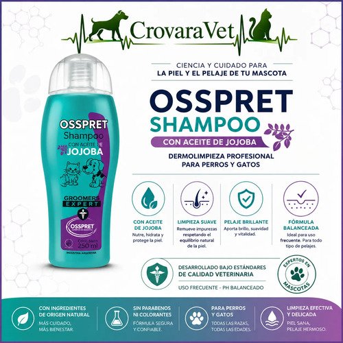 Shampoo Osspret Aceite Jojoba X250ml Perros Gatos Ph Neutro Frutal Fresco - Image 4