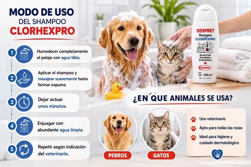 Shampoo Antiseptico Osspret Clorhexpro Para Mascotas Neutro - Image 4