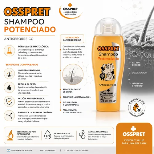 Shampoo Osspret Potenciado X250ml Perros Antiseborreico Coco - Image 2