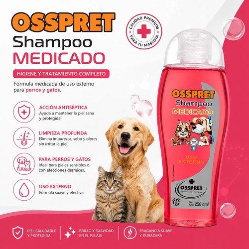Shampoo Para Perros Y Gatos Osspret Medicado 250 Ml Coco - Image 2