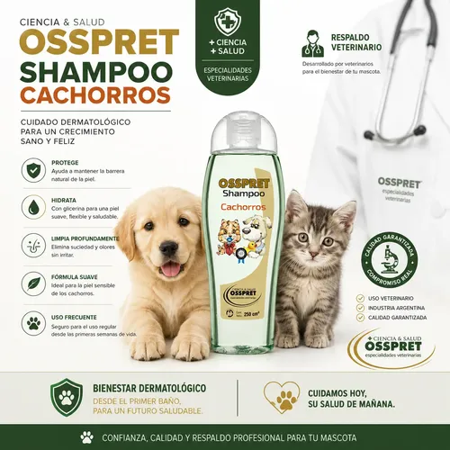 Osspret Shampoo Cachorros 250ml Perros Gatos Ph Neutro Bebé - Image 2