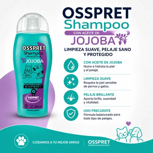 Shampoo Osspret Aceite Jojoba X250ml Perros Gatos Ph Neutro Frutal Fresco - Image 3