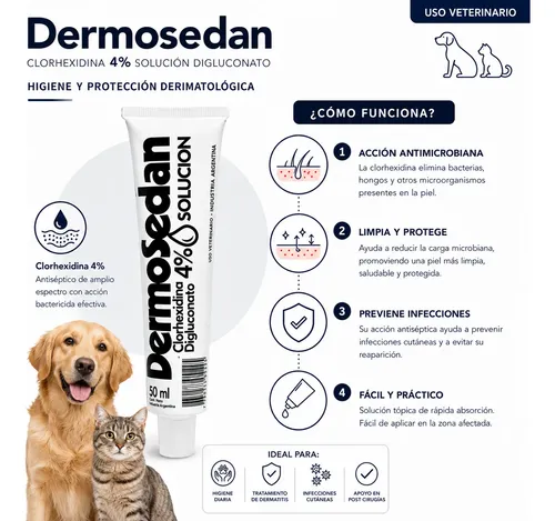 Dermosedan Antiséptico Clorhexidina 50ml Crema Perros Gatos Dermosedan Clorhexidina 50ml - Imagen 3