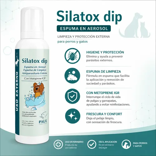 Espuma En Seco Perros Pulguicida Garrapaticida Silatox Dip Coco - Imagen 2