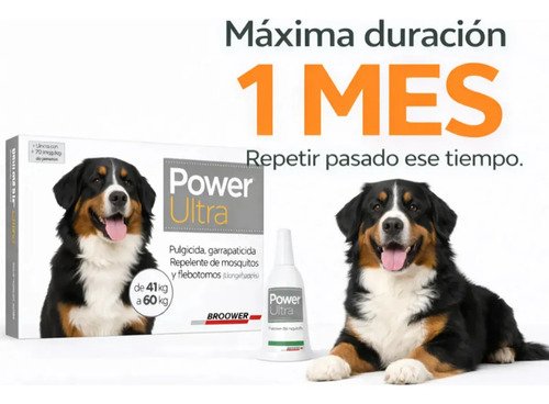 Pipeta Power Ultra Perro 41 A 60kg Pack X2 Pulgas Garrapatas Power 40 A 60kg - Imagen 2