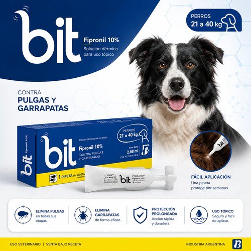 Pipeta Bit Perros 21 A 40kg Pulgas Garrapata Simil Frontline Bit 20 A 40 - Imagen 2