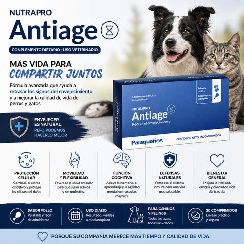 Nutrapro Antiage Suplemento Perros Gatos 30 Comp. Pack X 2 - Imagen 7