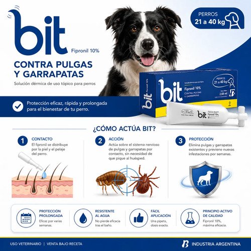 Pipeta Bit Perros 21 A 40kg Pulgas Garrapata Simil Frontline Bit 20 A 40 - Imagen 3