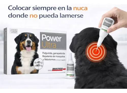 Pipeta Power Ultra Perro 41 A 60kg Pack X2 Pulgas Garrapatas Power 40 A 60kg - Imagen 3