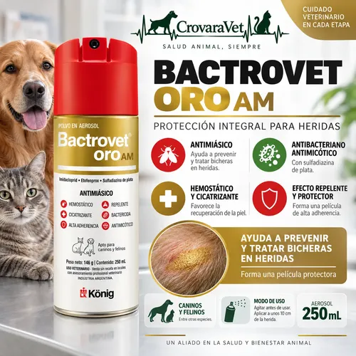 Curabichera Perros Y Gatos Cicatrizante Bactrovet Oro X250ml - Imagen 2