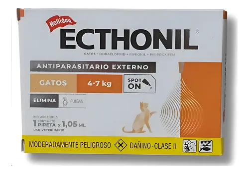 Pipeta Para Gatos Ecthonil 4 A 7 Kg Pulgas Garrapatas 1 Mes Agua