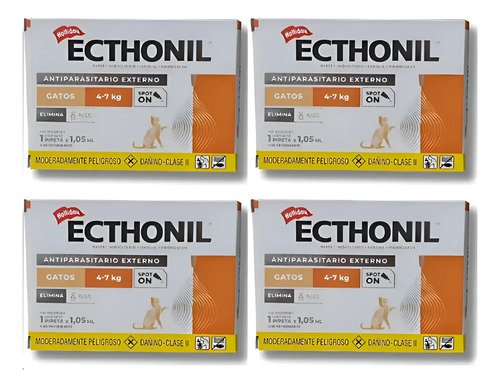 Pipeta Para Gatos Ecthonil 4 A 7 Kg X4unid Pulgas Garrapatas Agua